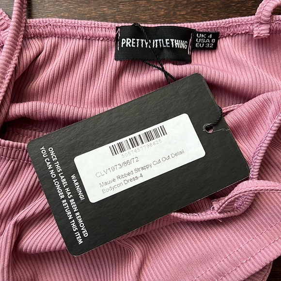 Pretty Little Thing Mauve Ribbed Strappy Cutout Bodycon Dress - Picture 6 of 7